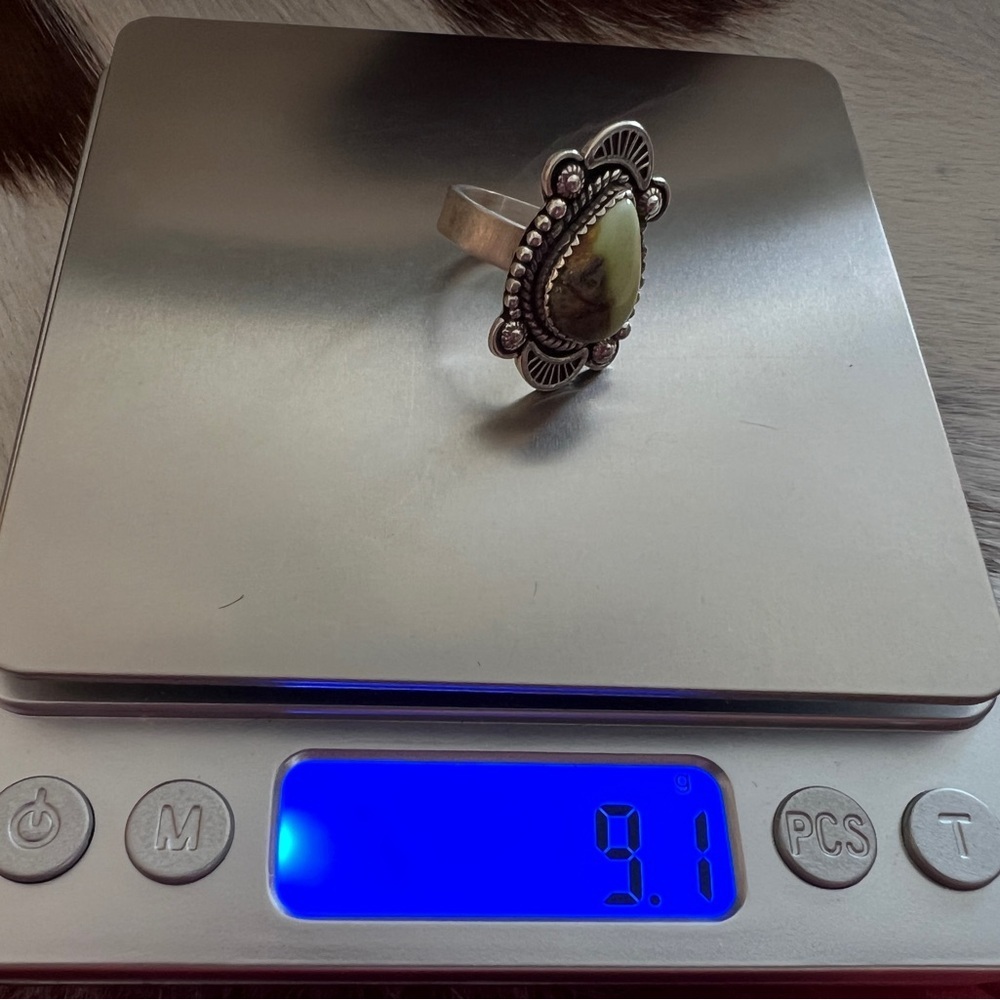 ❤️ Palomino Variscite Navajo Brushed Sterling Silver Decorative Adjustable Ring - Picture 8 of 12